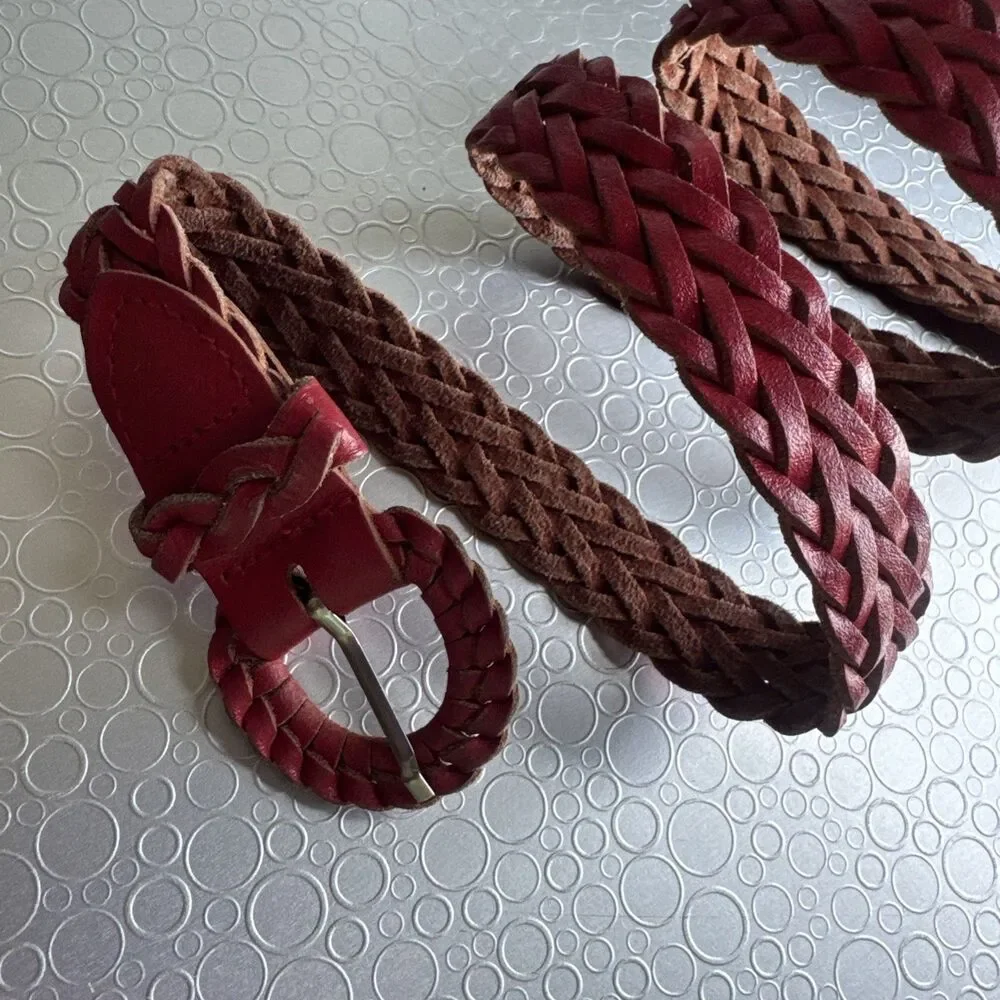 Artisan Argentina M/L Artsy Red Braided Leather Belt Adjustable Cottagecore Vtg